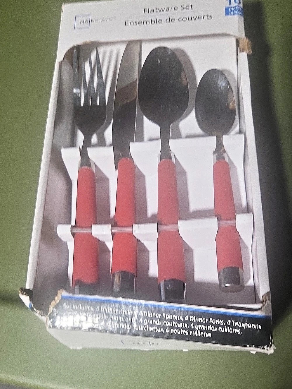 Mainstays 16-Piece Flatware Set with Red Handles Red & Black Flatware Set